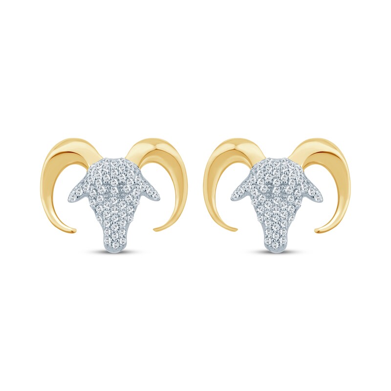 Main Image 2 of Men's Diamond Ram's Head Stud Earrings 1/4 ct tw 10K Yellow Gold