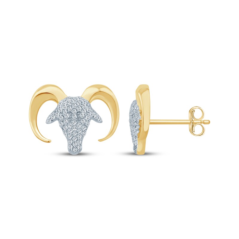 Main Image 3 of Men's Diamond Ram's Head Stud Earrings 1/4 ct tw 10K Yellow Gold