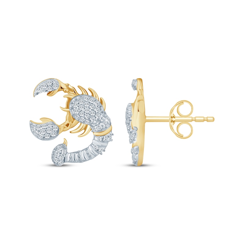 Main Image 3 of Men's Diamond Scorpion Stud Earrings 1/6 ct tw 10K Yellow Gold