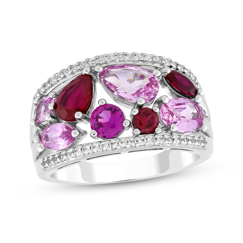 Main Image 1 of Multi-Shape Lab-Created Ruby, Pink & White Lab-Created Sapphire Ring Sterling Silver