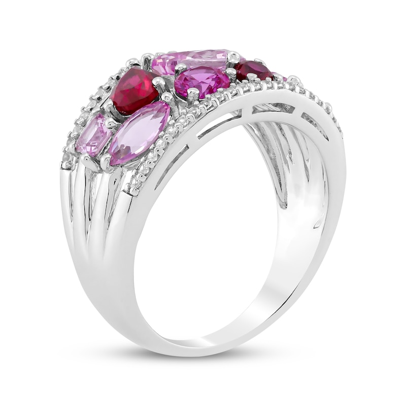 Main Image 2 of Multi-Shape Lab-Created Ruby, Pink & White Lab-Created Sapphire Ring Sterling Silver
