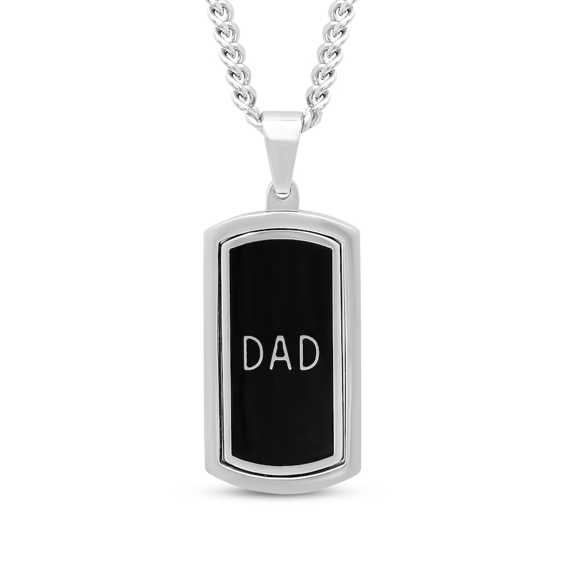 Main Image 1 of Men's Diamond & Black Enamel Reversible "Dad" Dog Tag Necklace 1/20 ct tw Stainless Steel 24"