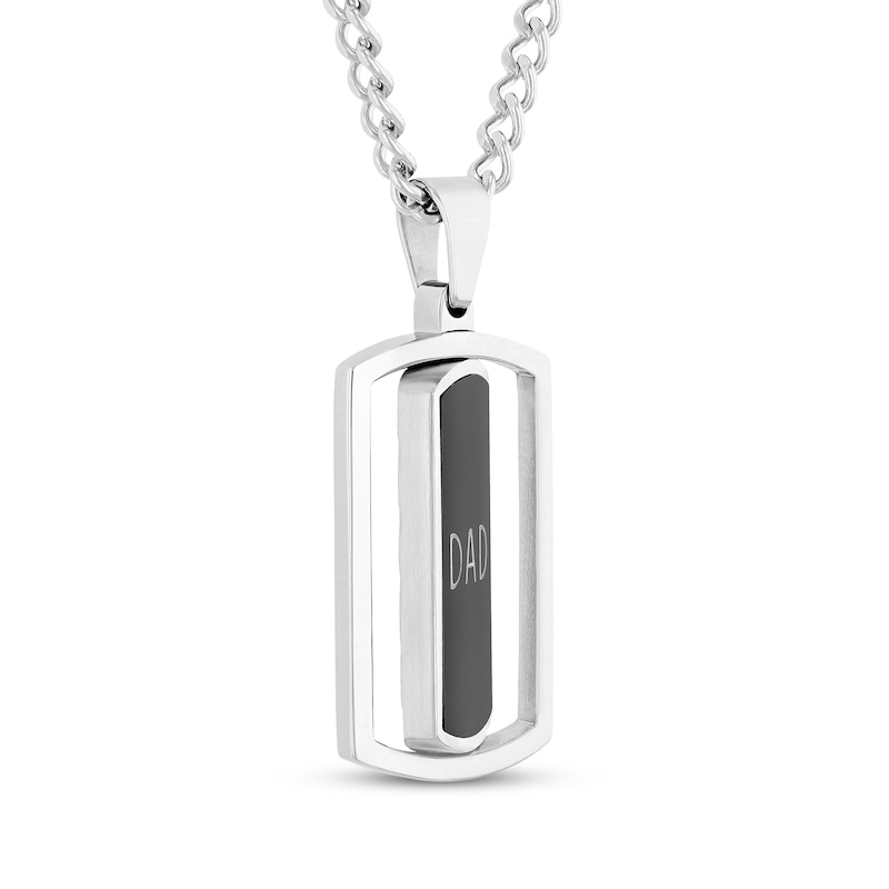 Main Image 2 of Men's Diamond & Black Enamel Reversible "Dad" Dog Tag Necklace 1/20 ct tw Stainless Steel 24"
