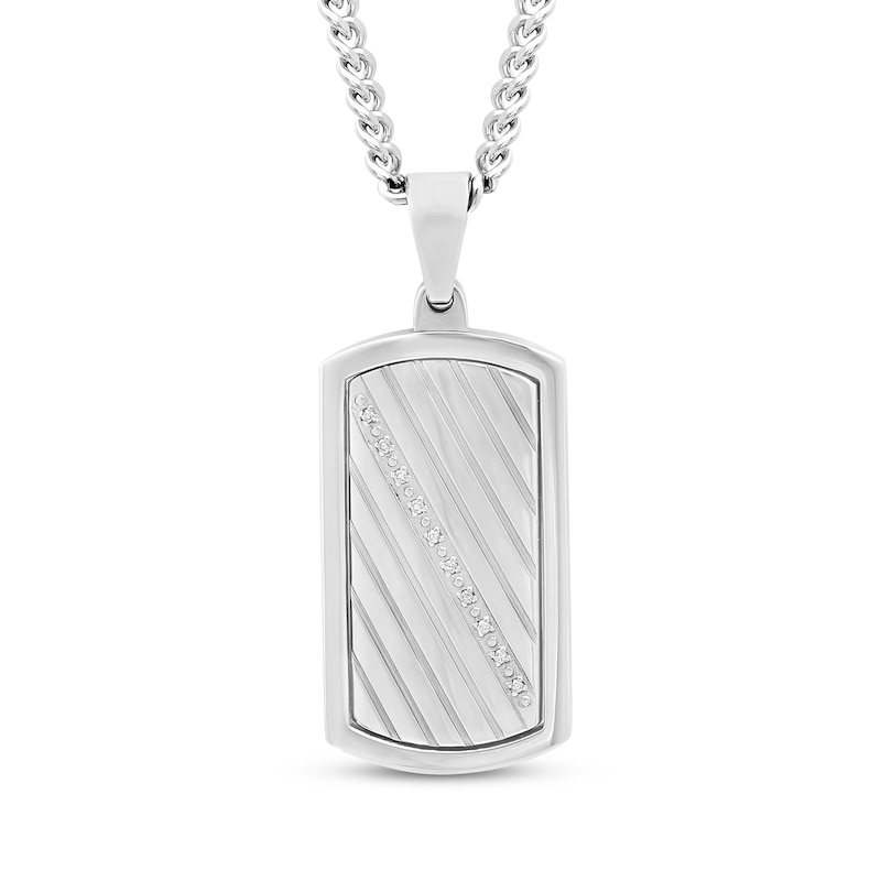 Main Image 3 of Men's Diamond & Black Enamel Reversible "Dad" Dog Tag Necklace 1/20 ct tw Stainless Steel 24"
