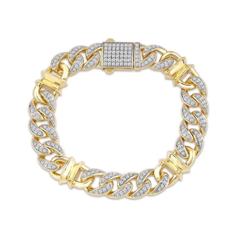 Main Image 1 of Men's Diamond Curb Chain & Spool Link Bracelet 2-1/2 ct tw 10K Yellow Gold 8.5"