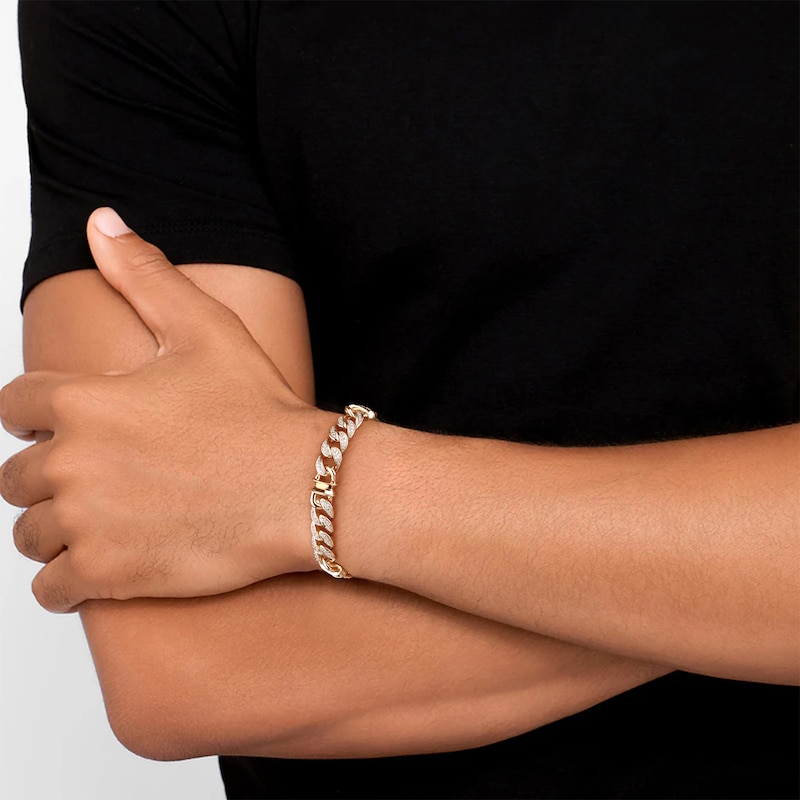 Main Image 3 of Men's Diamond Curb Chain & Spool Link Bracelet 2-1/2 ct tw 10K Yellow Gold 8.5"