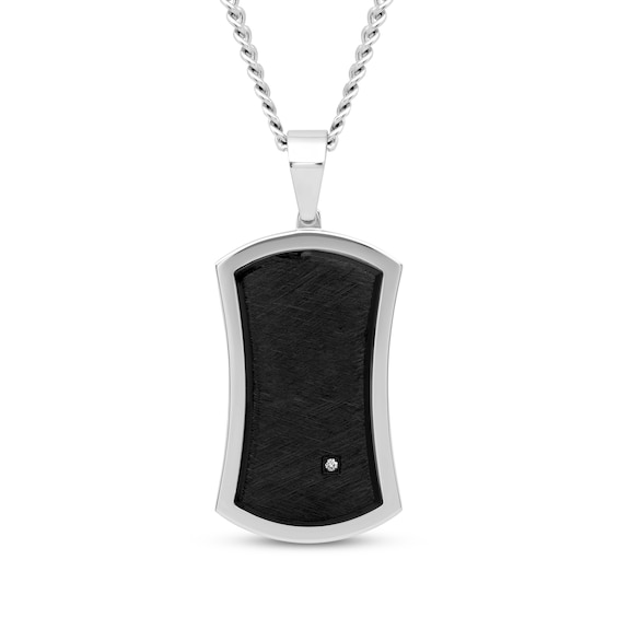 Men's Diamond Accent Dog Tag Necklace Stainless Steel & Black Ion Plating 24"
