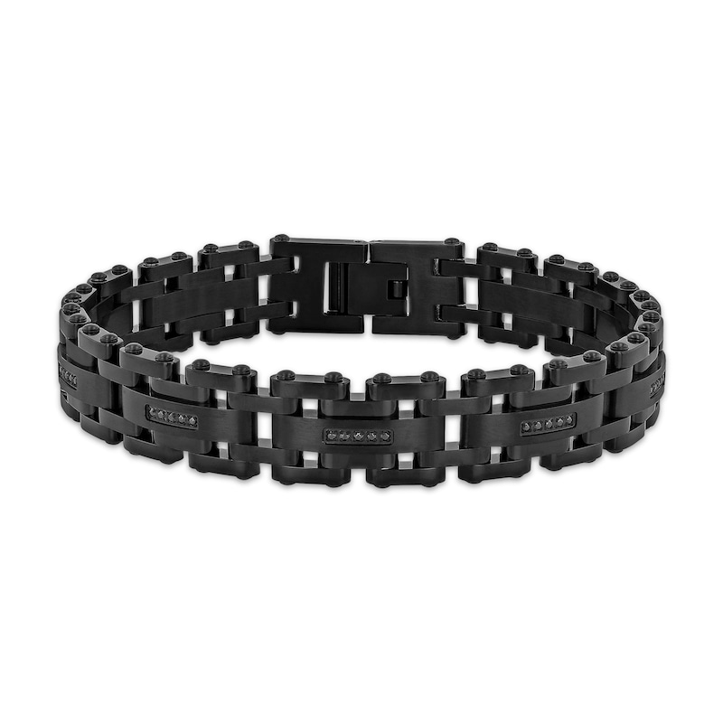 Main Image 1 of Men's Black Diamond Link Bracelet 1/6 ct tw Black Ion Plated-Stainless Steel 8.62"