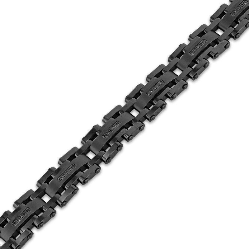 Main Image 2 of Men's Black Diamond Link Bracelet 1/6 ct tw Black Ion Plated-Stainless Steel 8.62"