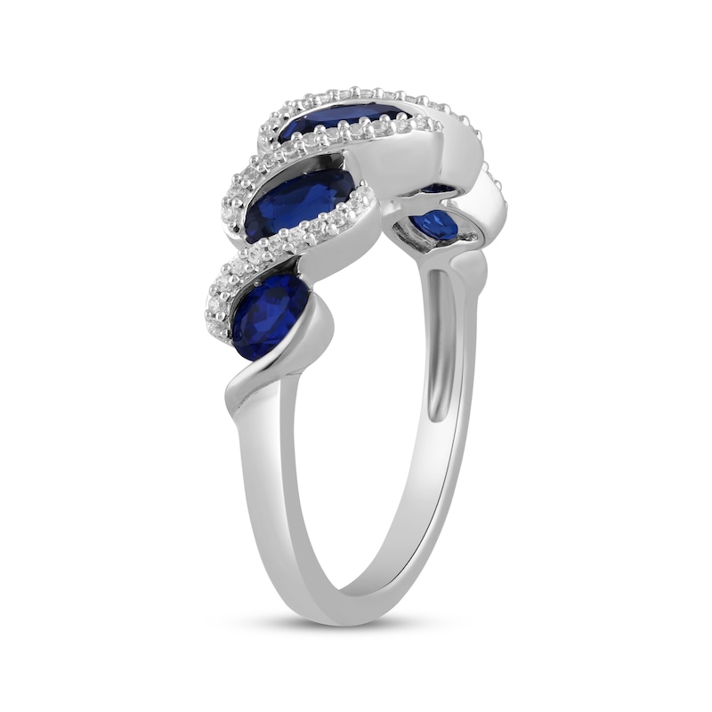 Main Image 2 of Oval-Cut Blue Lab-Created Sapphire & Diamond Ring 1/8 ct tw Sterling Silver