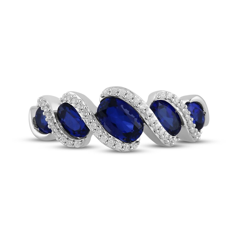 Main Image 3 of Oval-Cut Blue Lab-Created Sapphire & Diamond Ring 1/8 ct tw Sterling Silver