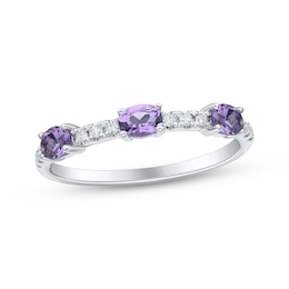 Sideways Oval-Cut Amethyst & Diamond Station Ring 1/10 ct tw Sterling Silver