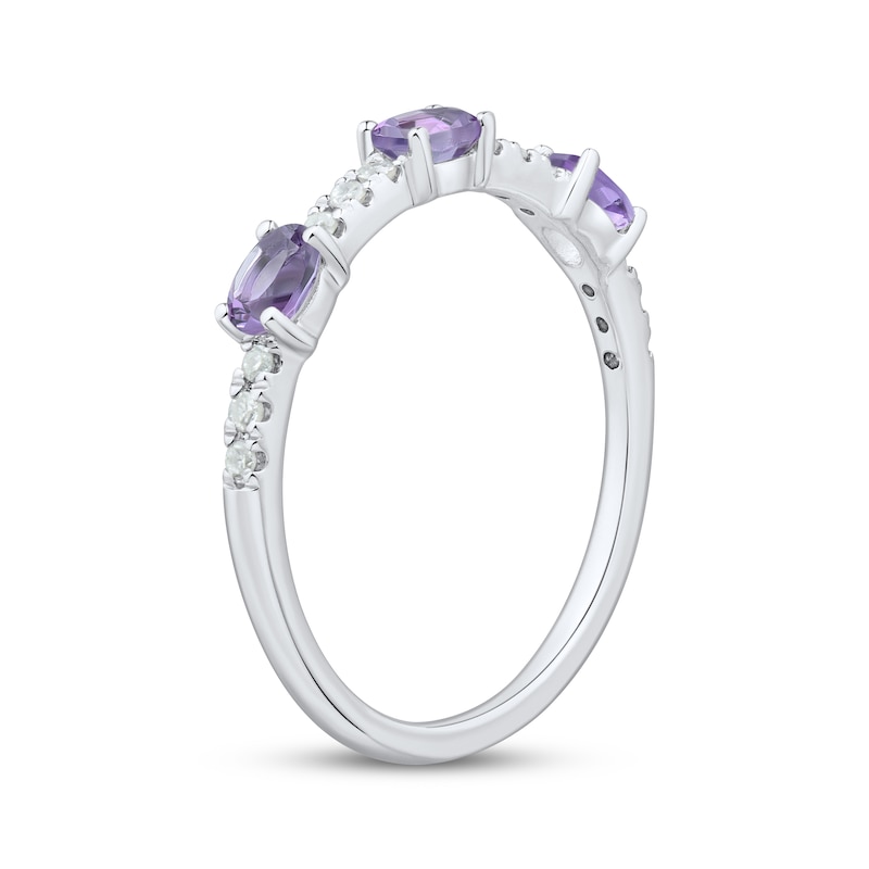 Main Image 2 of Sideways Oval-Cut Amethyst & Diamond Station Ring 1/10 ct tw Sterling Silver
