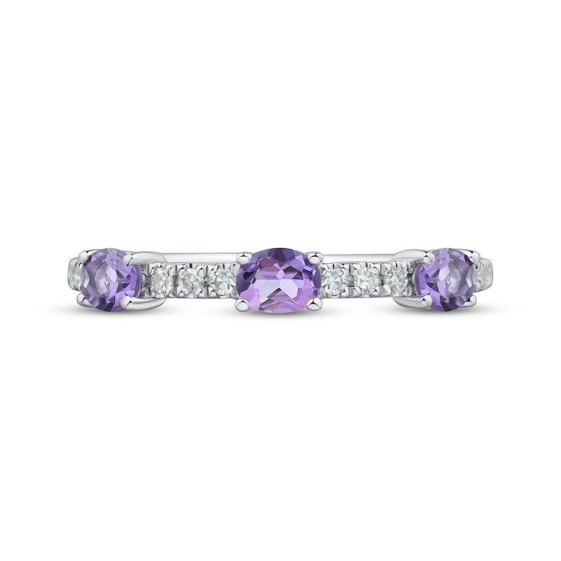 Main Image 3 of Sideways Oval-Cut Amethyst & Diamond Station Ring 1/10 ct tw Sterling Silver