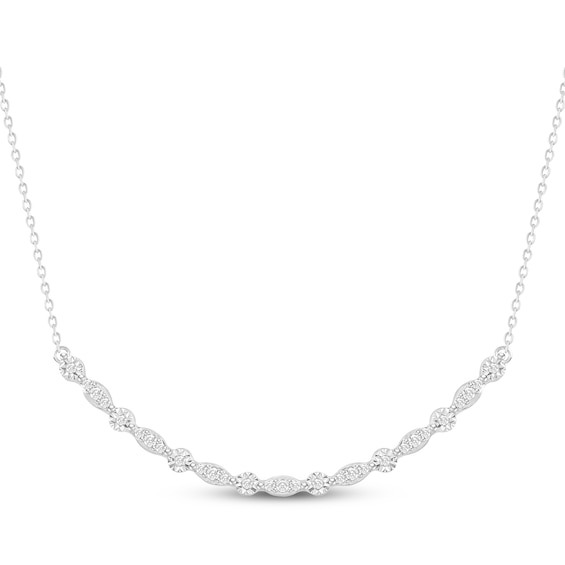 Diamond Curved Bar Necklace 1/4 ct tw Sterling Silver 18"