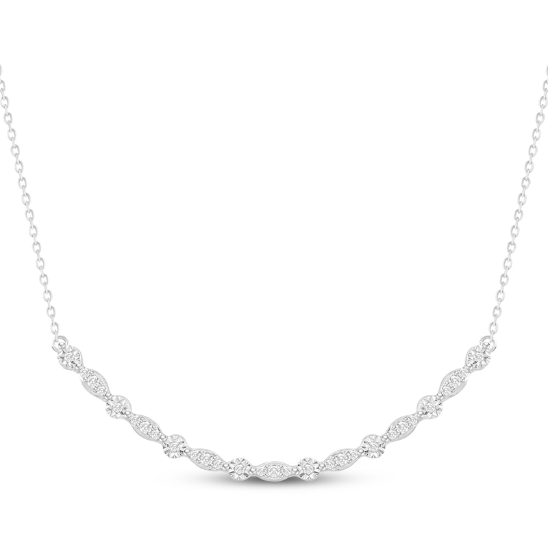 Main Image 1 of Diamond Curved Bar Necklace 1/4 ct tw Sterling Silver 18"