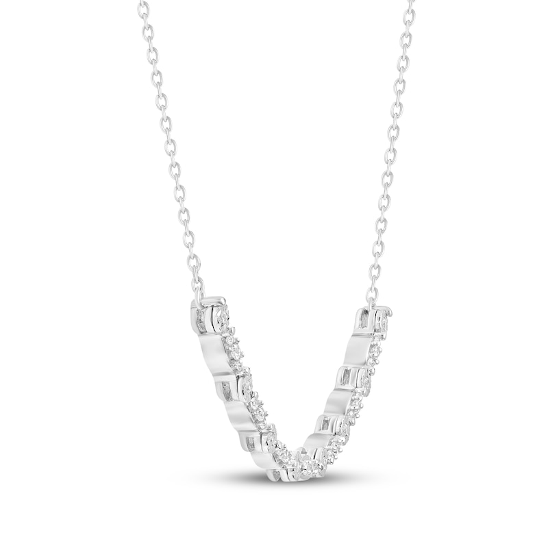 Main Image 2 of Diamond Curved Bar Necklace 1/4 ct tw Sterling Silver 18"