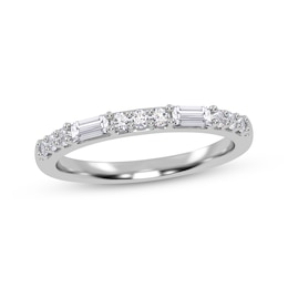 Adore Baguette & Round-Cut Diamond Alternating Stackable Anniversary Ring 1/4 ct tw 14K White Gold