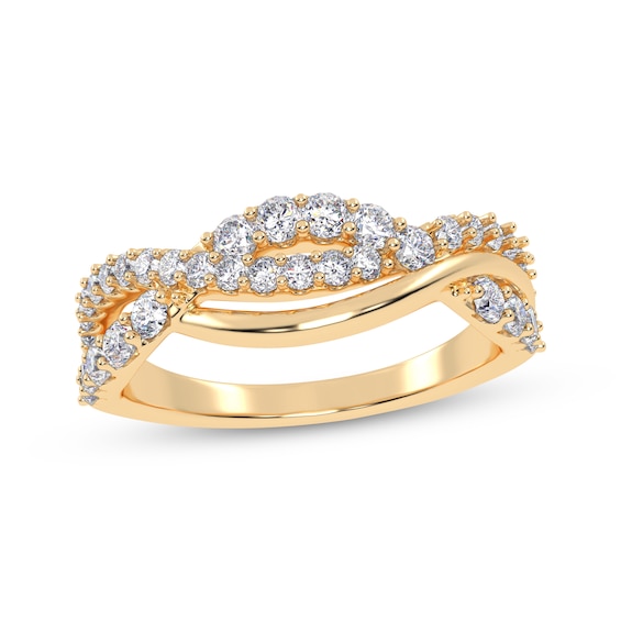 Diamond Wave Crossover Ring 1/2 ct tw 14K Yellow Gold