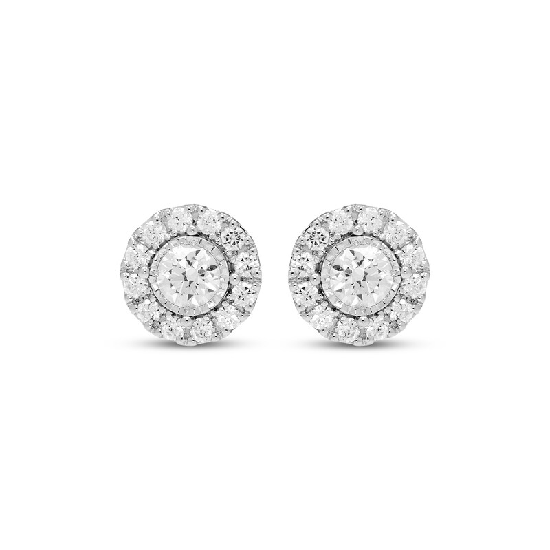 Main Image 2 of Diamond Halo Stud Earrings 1 ct tw 10K White Gold