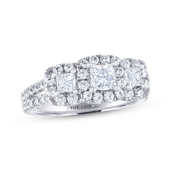 THE LEO Diamond Princess-Cut Three-Stone Engagement Ring 1-1/3 ct tw 14K White Gold