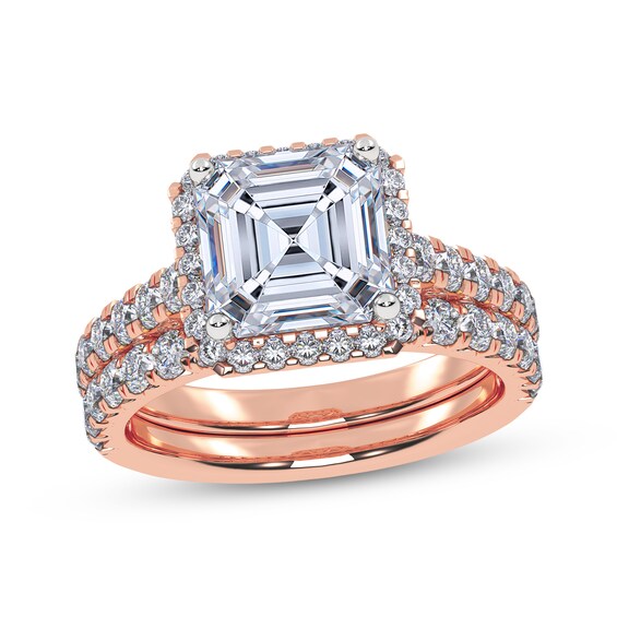 Adore Square Emerald-Cut Lab-Grown Diamond Halo Bridal Set 3 ct tw 14K Rose Gold