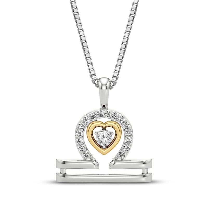 Main Image 1 of White Lab-Created Sapphire Libra Zodiac Symbol Necklace Sterling Silver & 10K Yellow Gold 18"