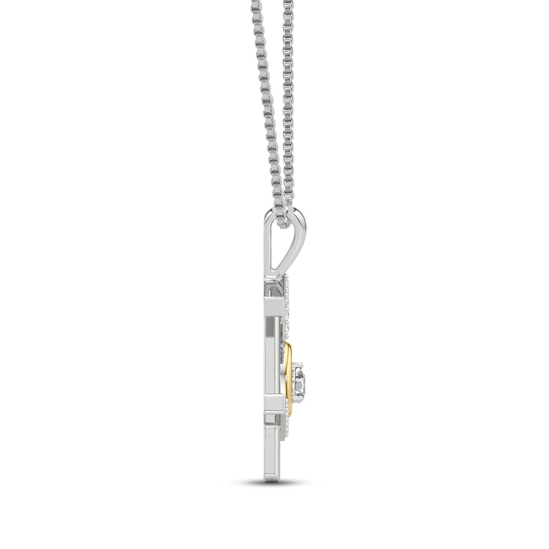 Main Image 2 of White Lab-Created Sapphire Sagittarius Zodiac Symbol Necklace 18" Sterling Silver & 10K Yellow Gold 18"