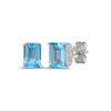 Thumbnail Image 1 of Emerald-Cut Swiss Blue Topaz & White Lab-Created Sapphire Hidden Halo Stud Earrings Sterling Silver