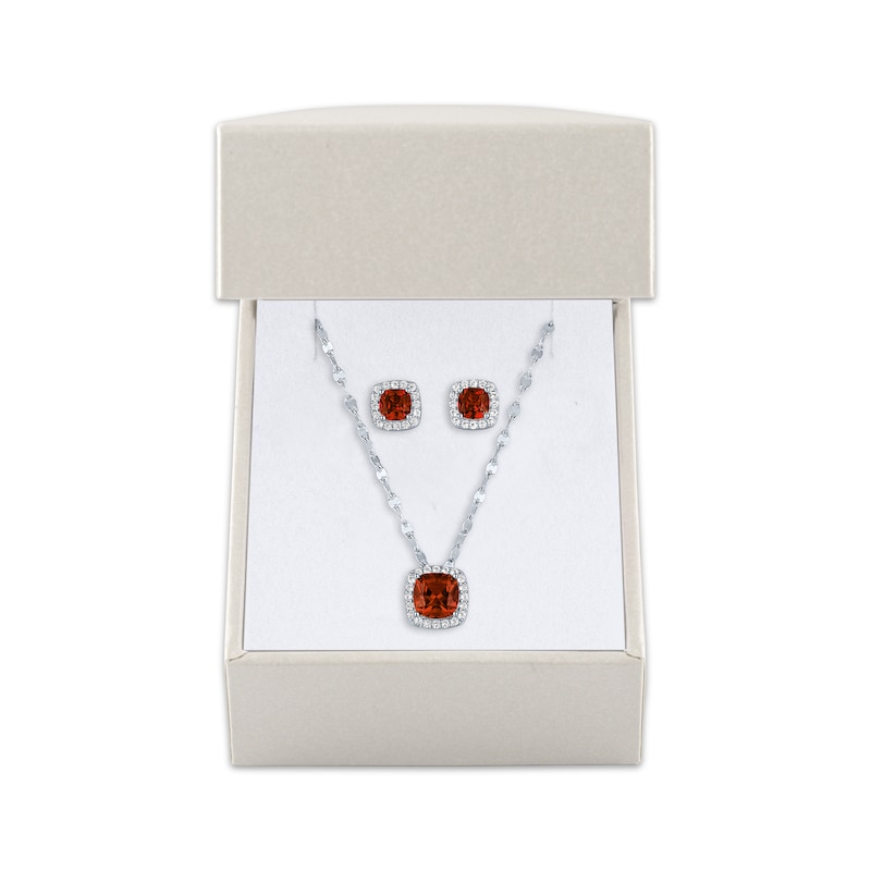 Main Image 4 of Cushion-Cut Garnet & White Lab-Created Sapphire Gift Set Sterling Silver