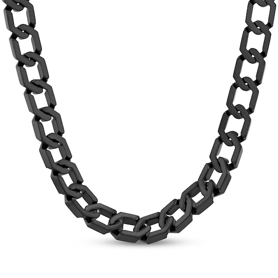 Men's Hexagon Link Necklace Matte Black Ion-Plated Solid Stainless Steel 20.25"