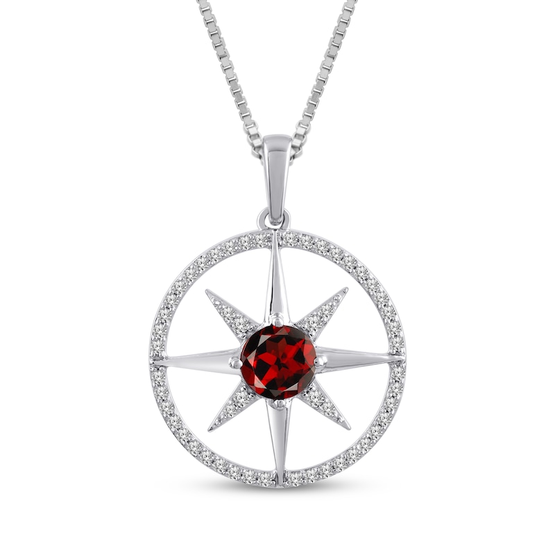 Main Image 1 of Garnet & White Lab-Created Sapphire Star Circle Necklace Sterling Silver 18"