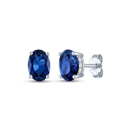 Oval-Cut Blue Lab-Created Sapphire & White Lab-Created Sapphire Stud Earrings Sterling Silver