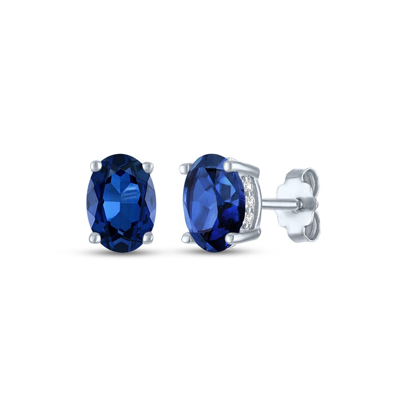 Main Image 1 of Oval-Cut Blue Lab-Created Sapphire & White Lab-Created Sapphire Stud Earrings Sterling Silver