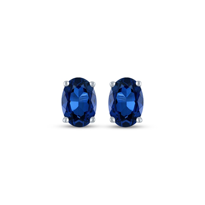 Main Image 2 of Oval-Cut Blue Lab-Created Sapphire & White Lab-Created Sapphire Stud Earrings Sterling Silver