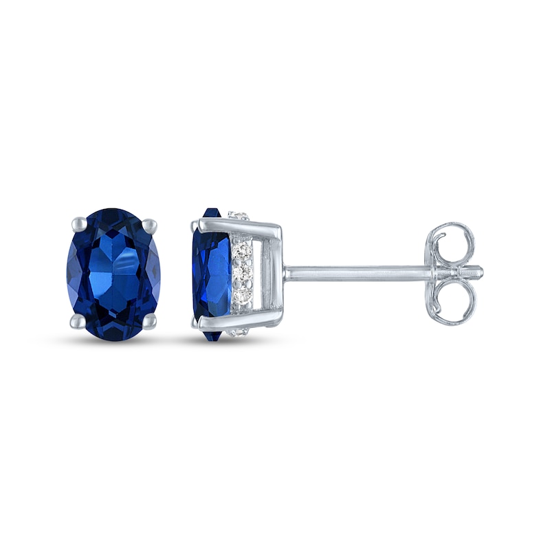 Main Image 3 of Oval-Cut Blue Lab-Created Sapphire & White Lab-Created Sapphire Stud Earrings Sterling Silver