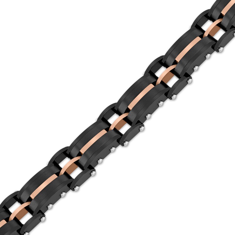 Main Image 2 of Men's Railroad Link Chain Bracelet Black & Rose Ion-Plated Stainless Steel 8.5"