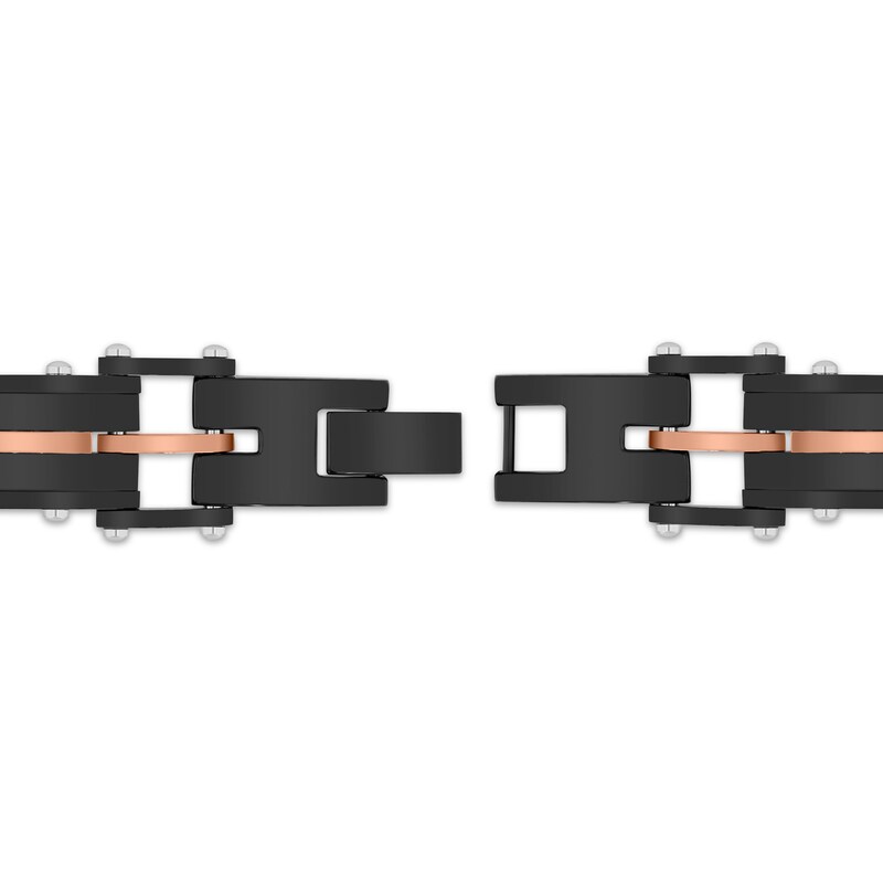 Main Image 3 of Men's Railroad Link Chain Bracelet Black & Rose Ion-Plated Stainless Steel 8.5"