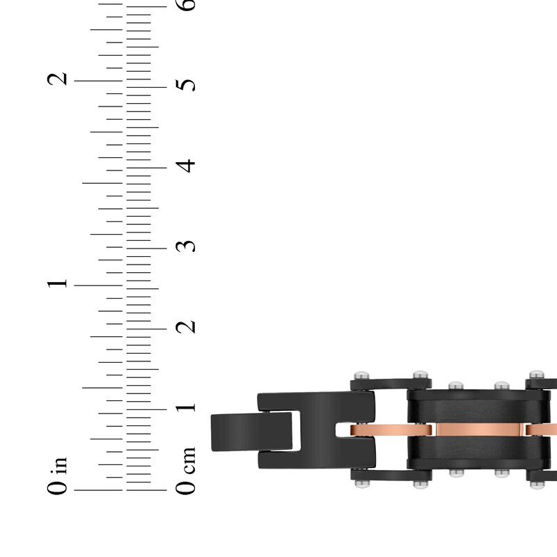 Main Image 4 of Men's Railroad Link Chain Bracelet Black & Rose Ion-Plated Stainless Steel 8.5"