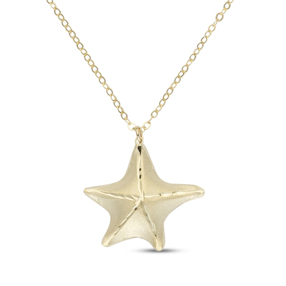 Diamond-Cut Starfish Necklace 14K Yellow Gold 18"