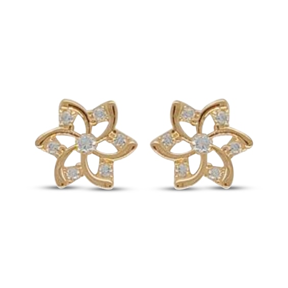 Children's Cubic Zirconia Pinhweel Flower Stud Earrings 14K Yellow Gold