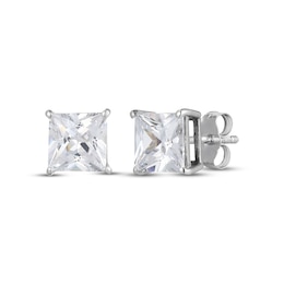 Square-Cut White Lab-Created Sapphire Solitaire Stud Earrings Sterling Silver