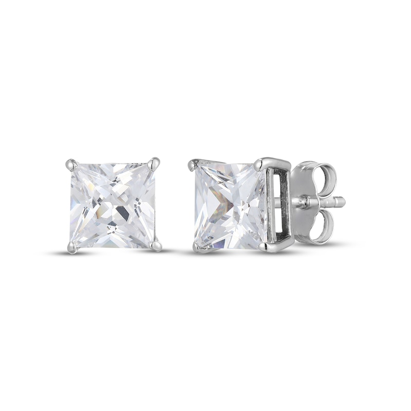 Main Image 1 of Square-Cut White Lab-Created Sapphire Solitaire Stud Earrings Sterling Silver