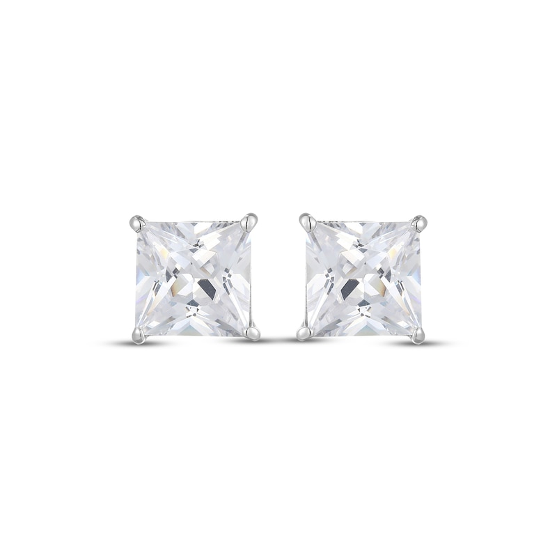 Main Image 2 of Square-Cut White Lab-Created Sapphire Solitaire Stud Earrings Sterling Silver