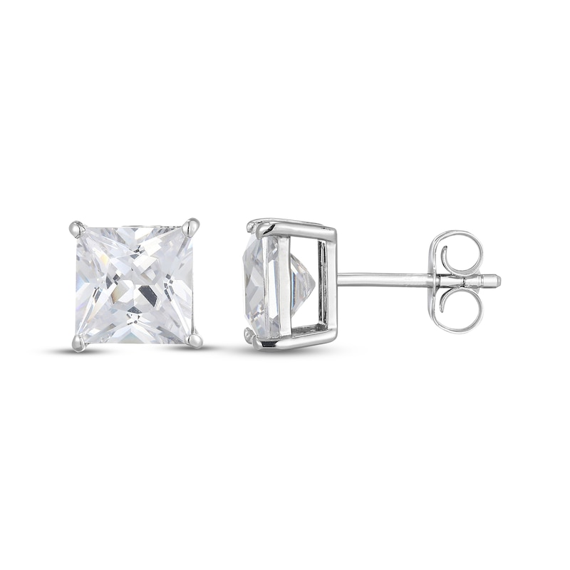 Main Image 3 of Square-Cut White Lab-Created Sapphire Solitaire Stud Earrings Sterling Silver
