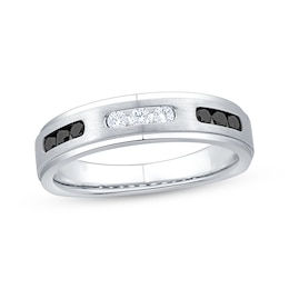 Adore Men's Black & White Diamond Trios Brushed Wedding Band 1/3 ct tw 10K White Gold