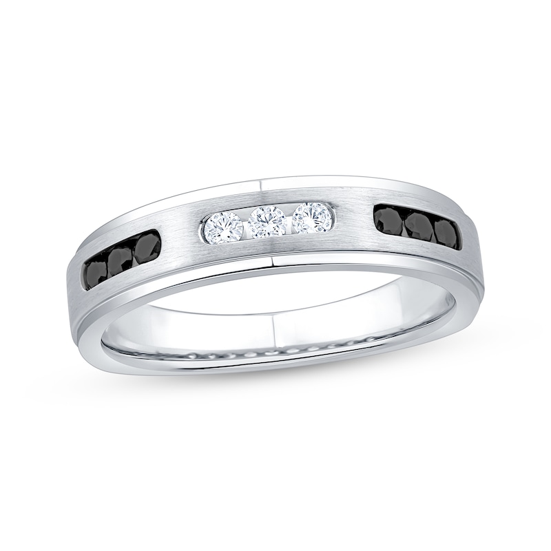Main Image 1 of Adore Men's Black & White Diamond Trios Brushed Wedding Band 1/3 ct tw 10K White Gold