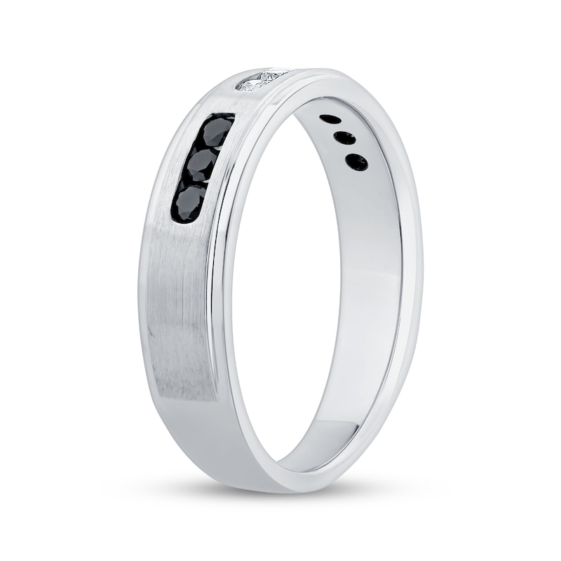 Main Image 2 of Adore Men's Black & White Diamond Trios Brushed Wedding Band 1/3 ct tw 10K White Gold