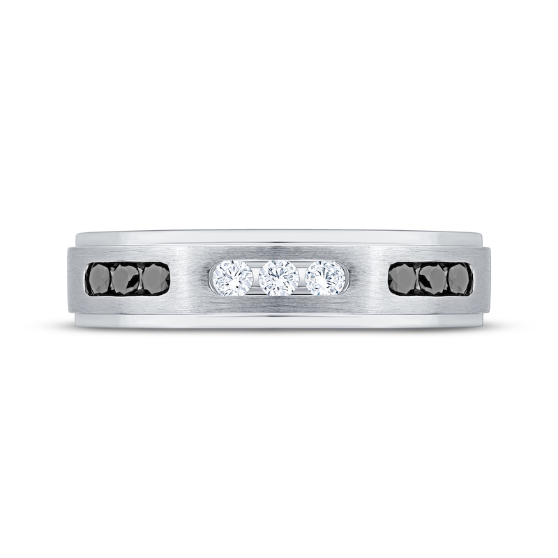 Main Image 3 of Adore Men's Black & White Diamond Trios Brushed Wedding Band 1/3 ct tw 10K White Gold