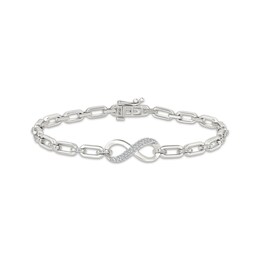 Diamond Infinity Symbol Chain Link Bracelet 1/4 ct tw Sterling Silver 7"